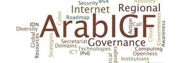 Wordle image of the themes of dialogue on Internet governance in the Arab region